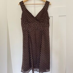 Vintage Gauzy Muslin Cotton Brown Polka Dot Knee Length Midi Sleeveless Dress